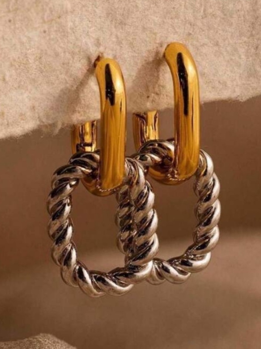 Two-Tone Gold and Silver Twisted Hoop Earrings